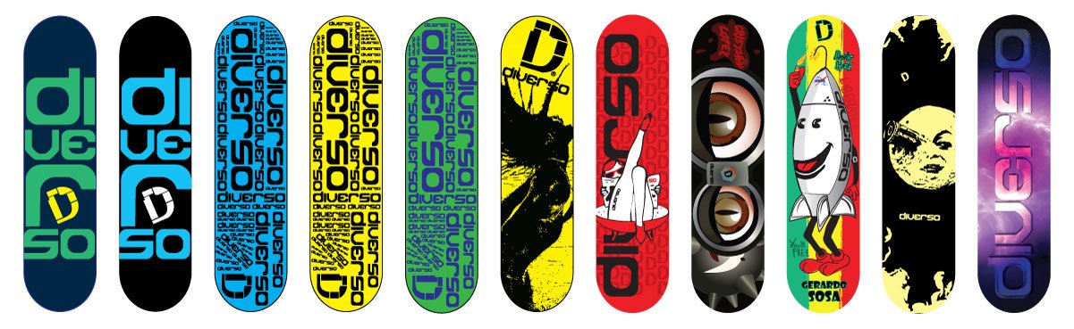 DVRSO skateboards designs set.